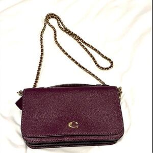 Mila Crossbody Coach Bag with Gold Chain. Brass/Merlot color